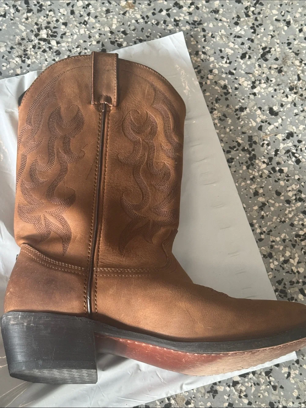 Durango Tan Leather Western Cowboy Boots with Embroidered Shaft
